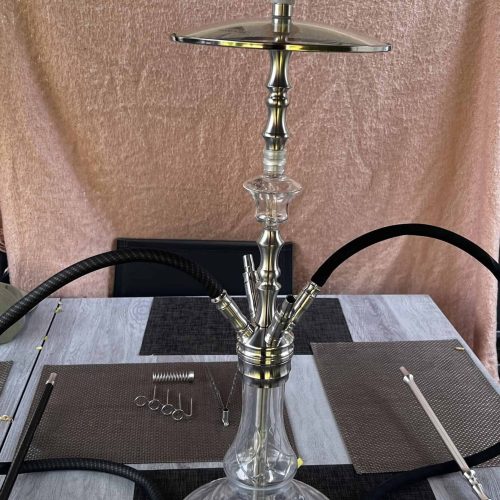 Raucherset mit Glas-Rauchsäule, Holzgriff und Zubehör für Shisha.