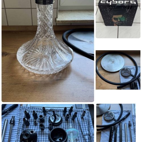 Glas-Shisha-Kopfset mit Dichtungen und Zubehör, gebraucht.