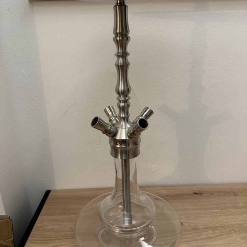 Rauchsäule aus Edelstahl mit Glasbasis für Shisha, gebrauchte Wasserpfeife, hochwertiges Zubehör.