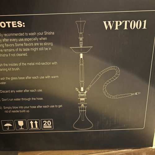 Wasserpfeife mit Glasbasis und Schlauch, Modell WPT001, für Shisha-Genuss.