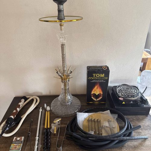 Rauchsäule mit Glasbasis, Heizgerät und Zubehör für Shisha. Perfekt für den Genuss zu Hause oder im.