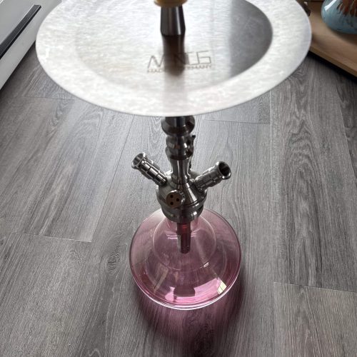 Rauchersäule für Shisha mit Glasbasis und Metallaufsatz, ideal für Wasserpfeifen.