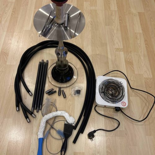 Raucherset für Wasserpfeife inklusive Schlauch, Kopf, Tabakkopf und Reinigungszubehör.