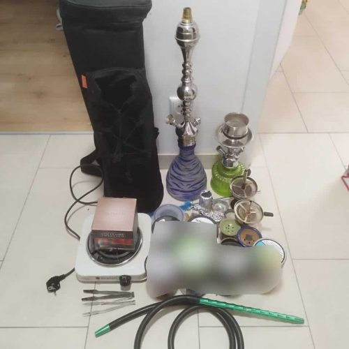 Verschiedene Shisha Teile, Glasbowl, Schlauch und Zubehör.