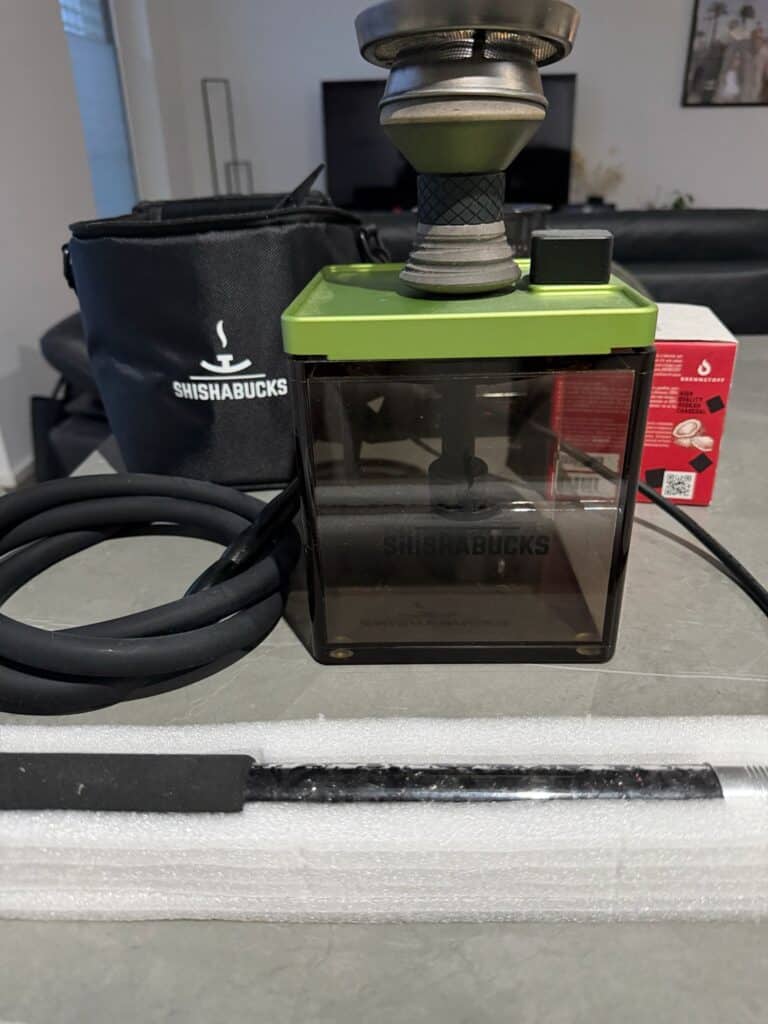 Rauchzubehör für Shisha, Dampfgerät mit Glasbox, inklusive Schlauch und Zubehör.